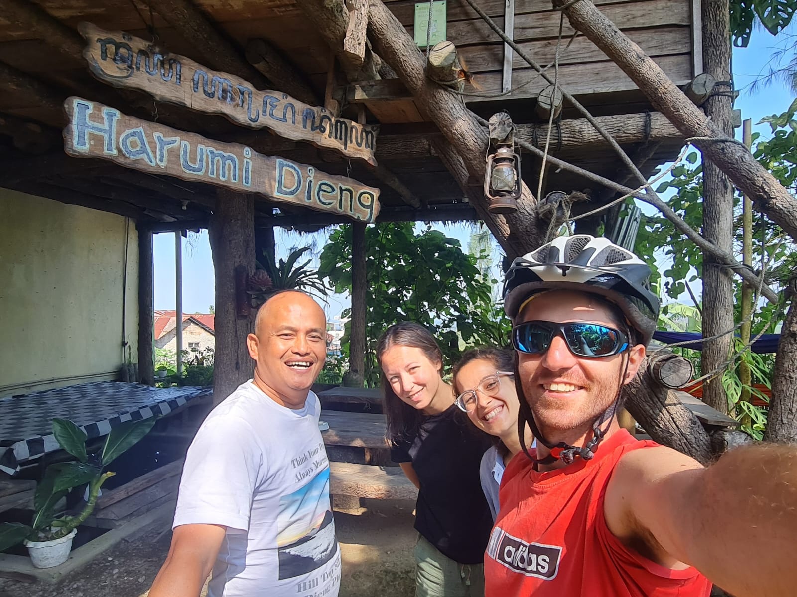 Valerio from Italy. Ozlem & Karolina from UK. After having breakfast we get ready in 2 shakes for trekking around to ; the plantation, the Lake Menjer, and the large green farming area 
